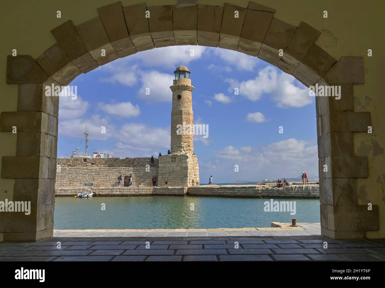 Leuchtturm, venezianischer Hafen, Rethymno, Kreta, Griechenland Foto Stock