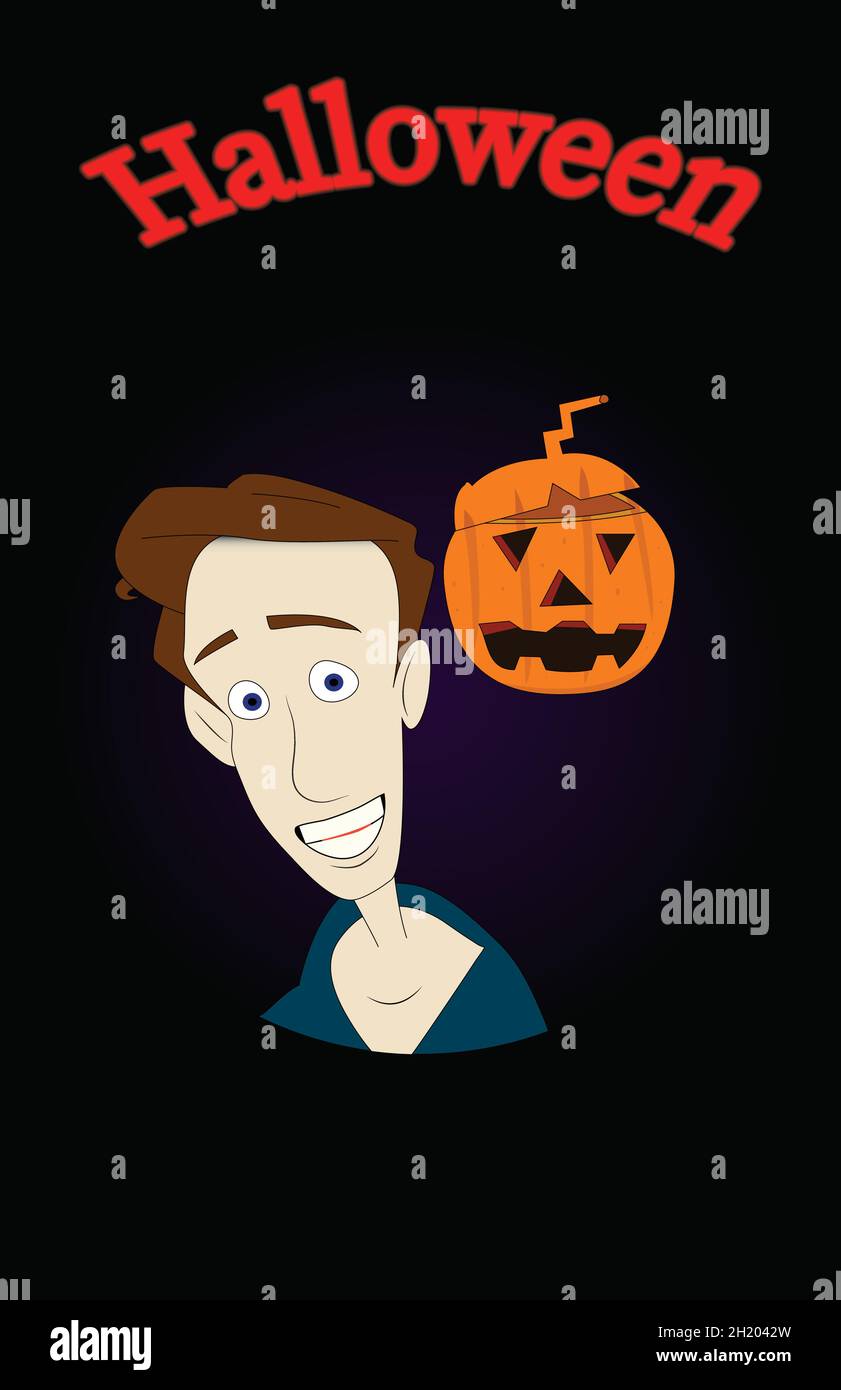 Halloween carta spaventato uomo con una zucca in background Illustrazione Vettoriale