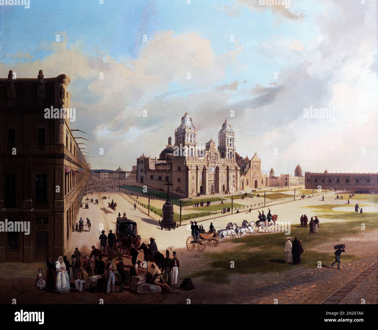 La piazza principale di Città del Messico (la Plaza Mayor de la Ciudad de México) di Carlos Paris, olio sul pannello, 1815 Foto Stock