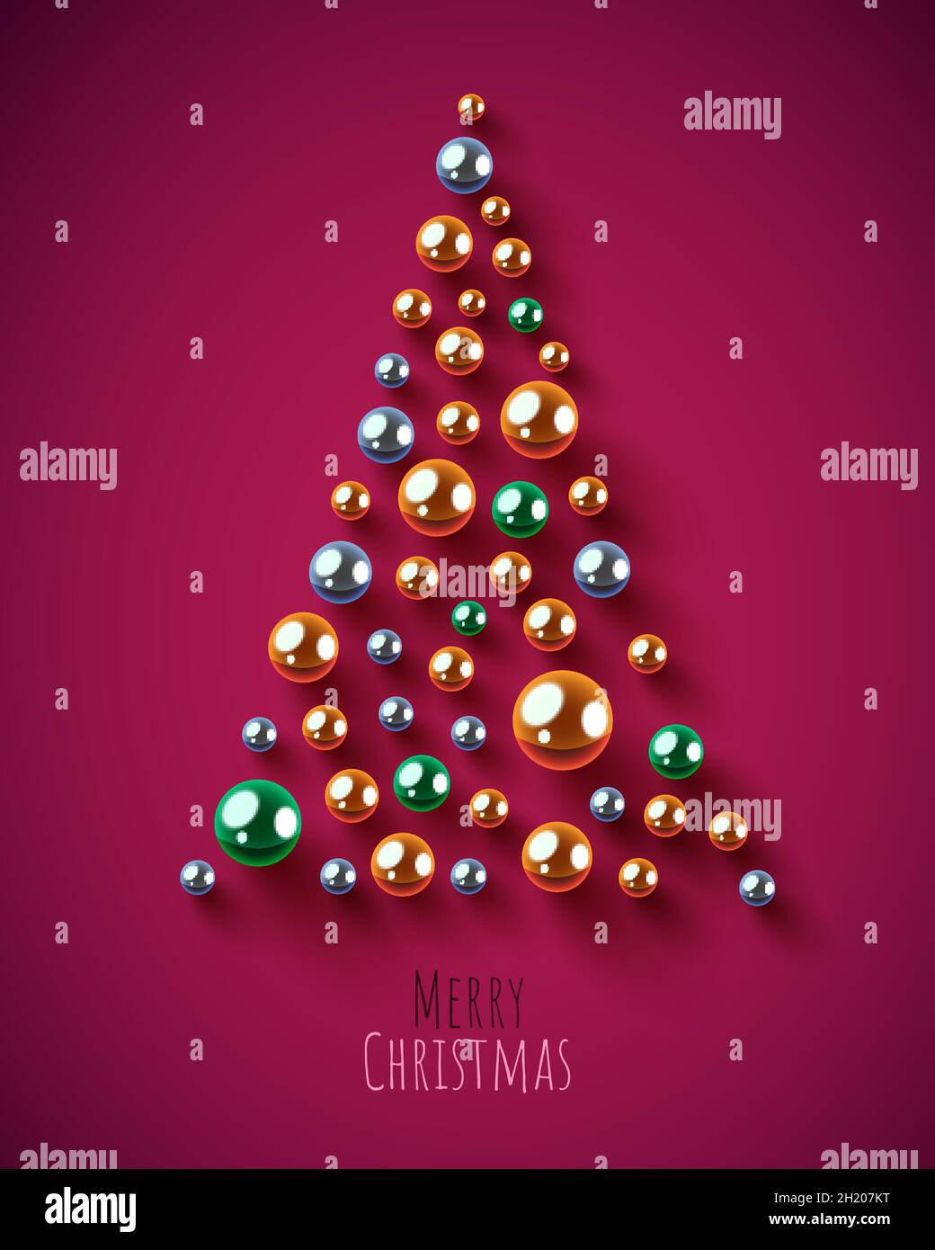 Albero di Natale del triangolo creativo fatto delle sfere lucenti. Buon Natale e Felice Anno Nuovo. Illustrazione vettoriale Illustrazione Vettoriale