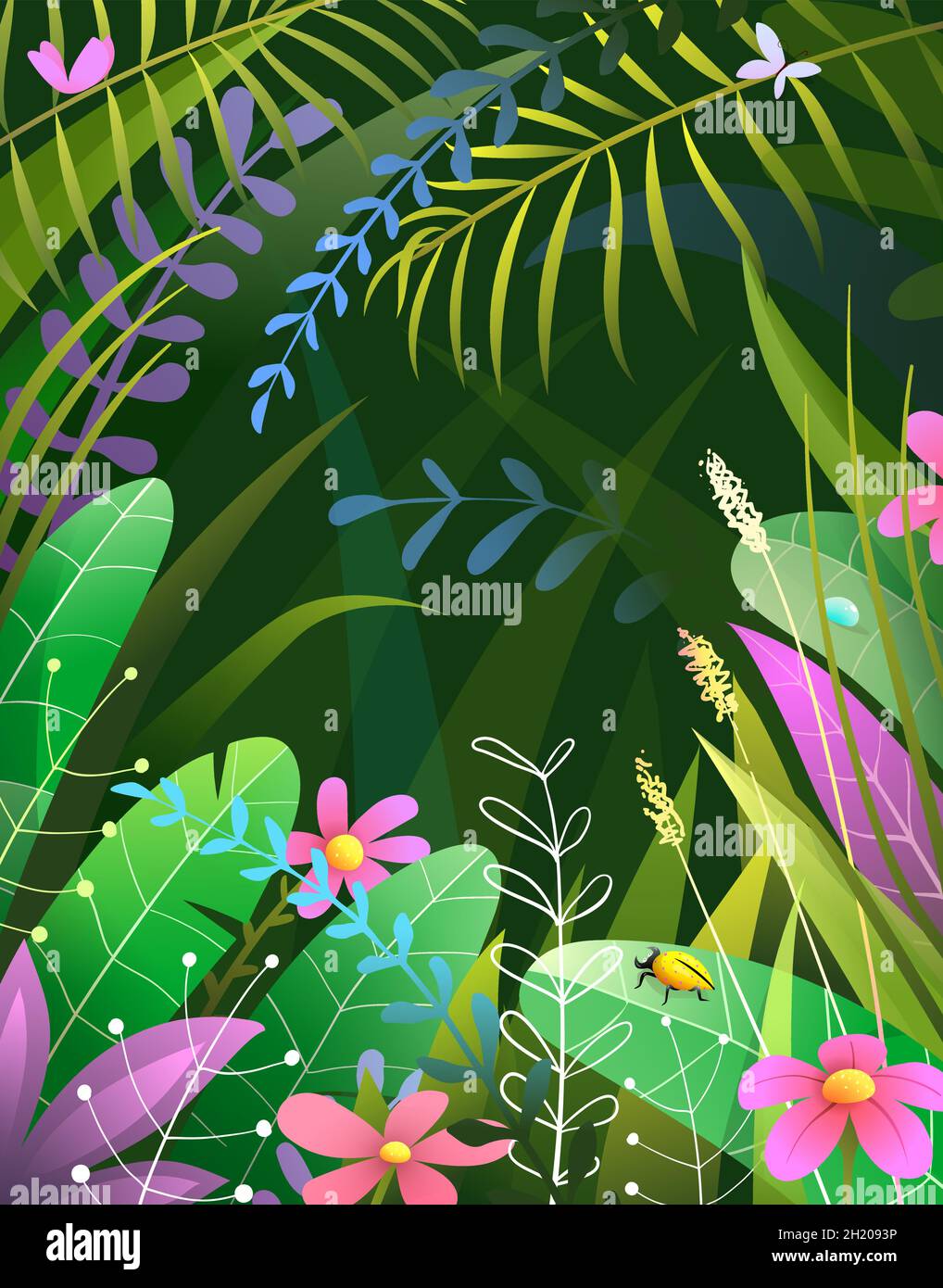 Dark Jungle Tropical Paradise natura sfondo Illustrazione Vettoriale