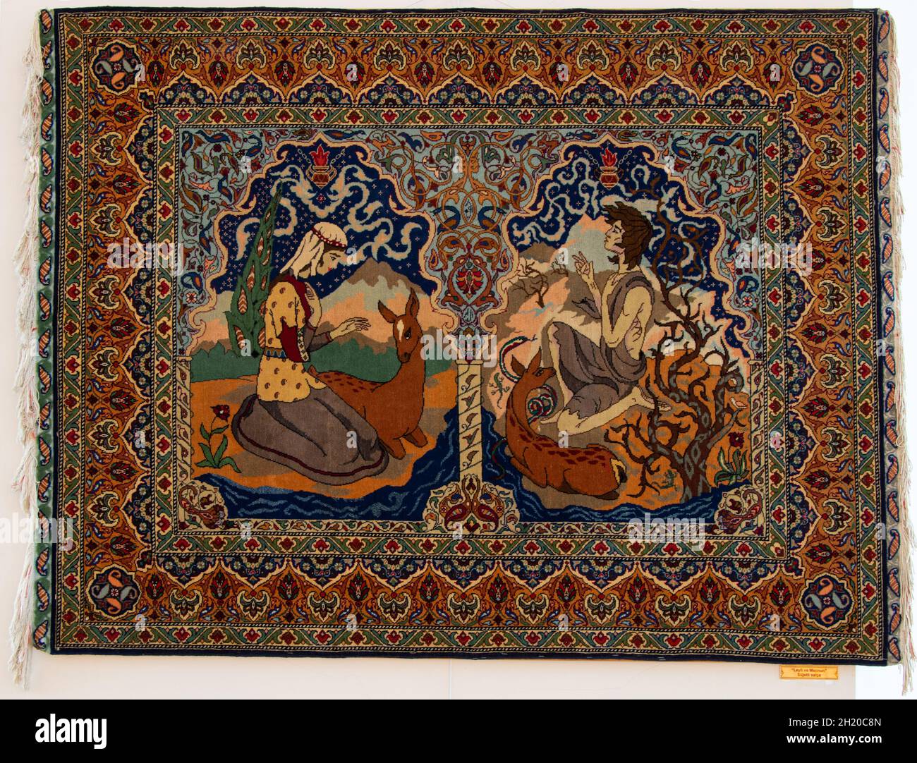 Layla e Majnun. Miniatura turca sul tappeto. Foto Stock