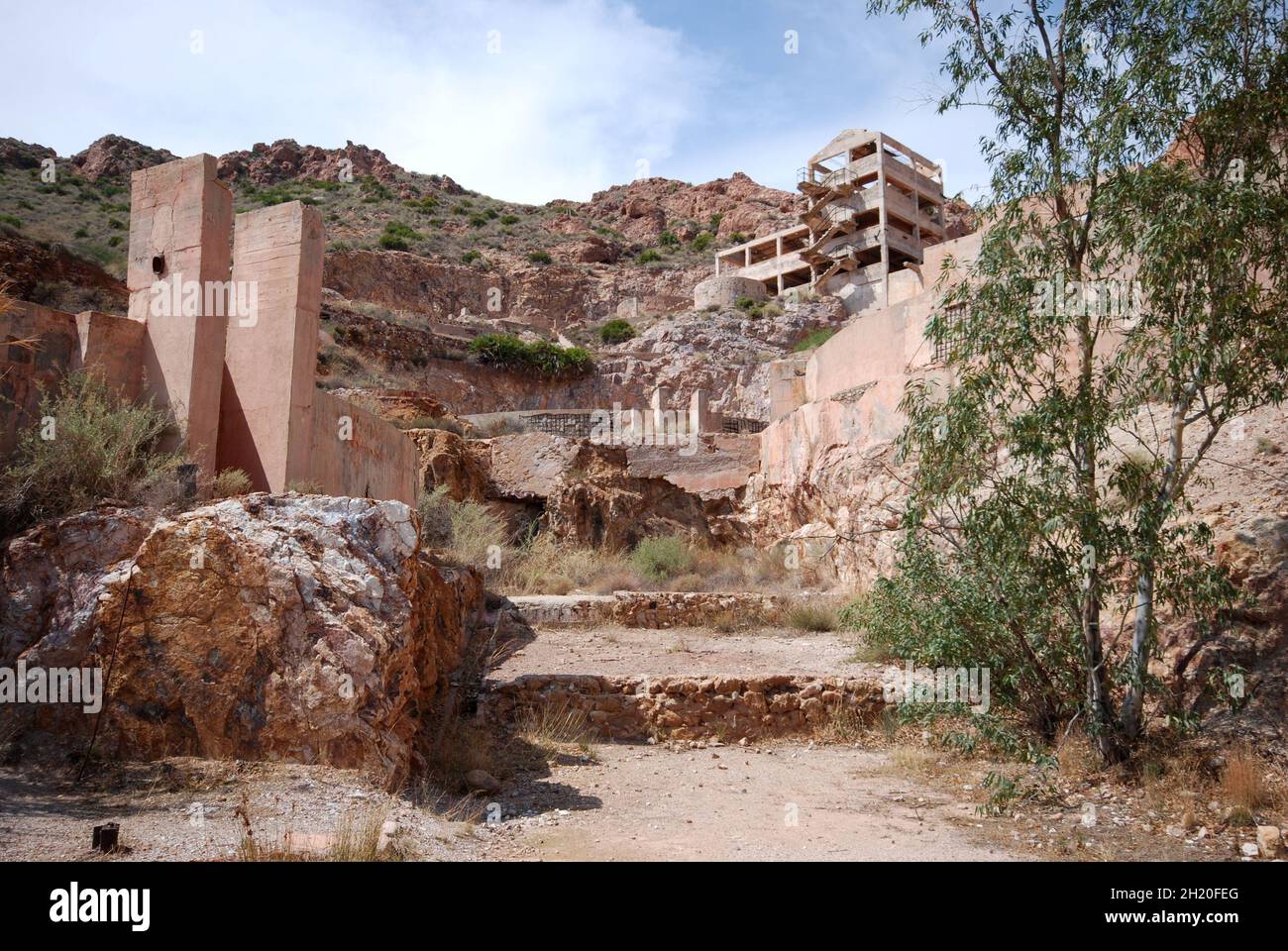 Minas de Oro (Miniere d'oro) abbandonate a Rodalquilar nel Parco Naturale Cabo de Gata nell'Andalusia orientale, Spagna. Foto Stock