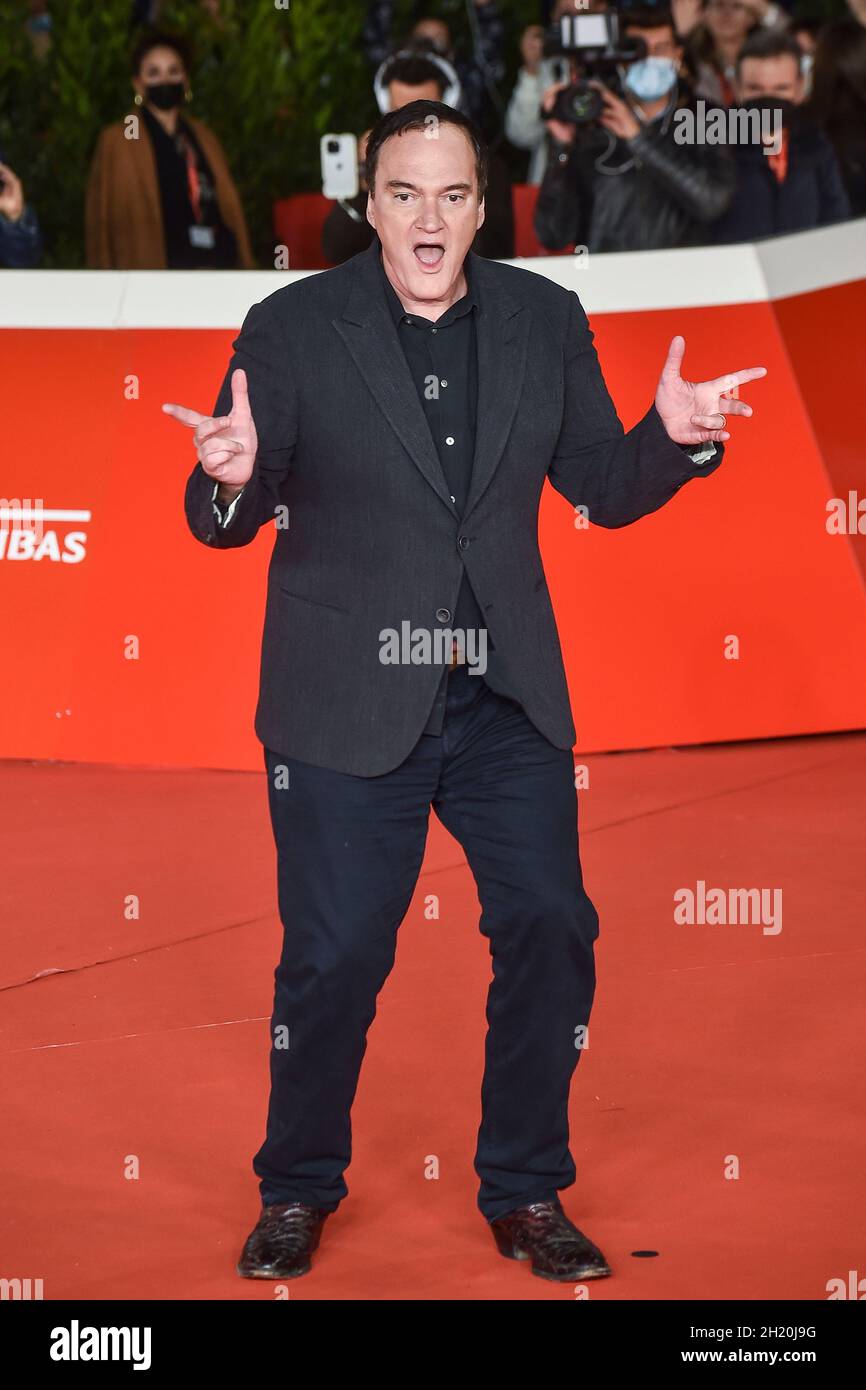 Italia, Roma, 19 ottobre 2021 : Quentin Tarantino è presente al tappeto rosso del Festival del Cinema di Roma, dove ha ricevuto un premio per la realizzazione della vita. Foto © Fabio Mazzarella/Sintesi/Alamy Live News Foto Stock