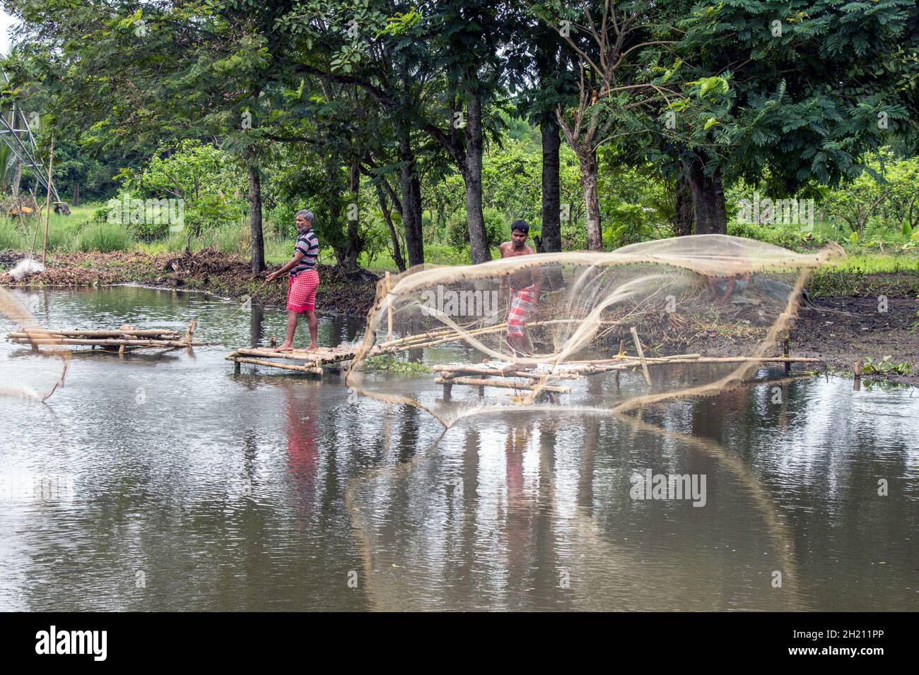 pesca nella zona rurale occidentale del bengala india Foto Stock