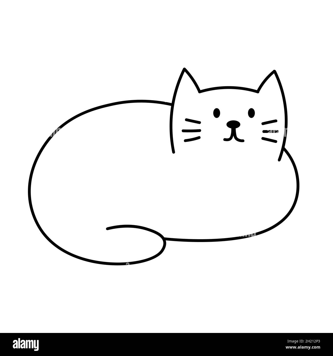 Gatto carino. Adorabile kitty disegnato a mano. Illustrazione vettoriale in stile doodle isolato su sfondo bianco. Animale domestico - gatto. Macchina da illustrazione minimale Illustrazione Vettoriale