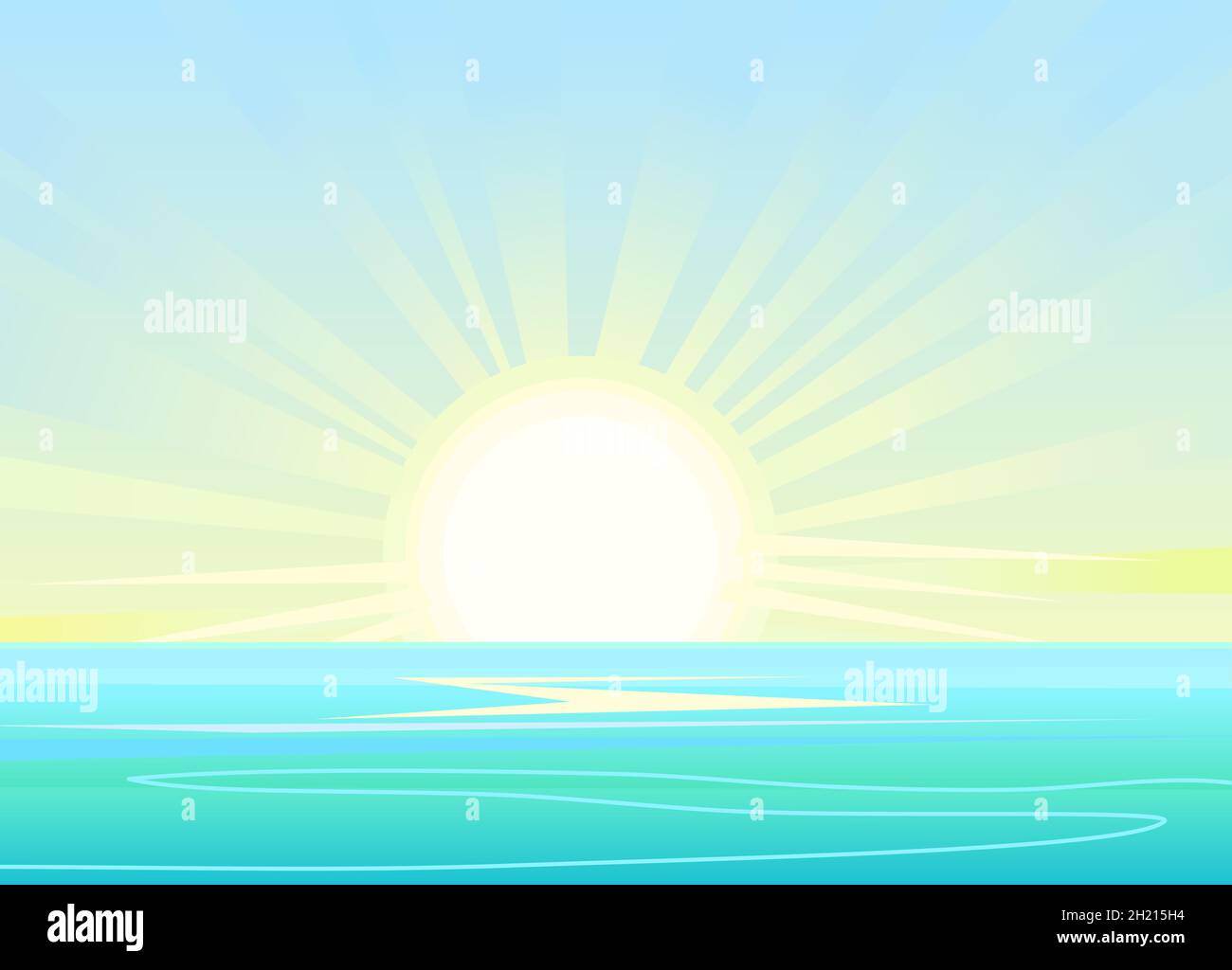Stagcape. Skyline del mare blu. Illustrazione in stile cartone animato. Alba. Tempo calmo. Vettore. Illustrazione Vettoriale