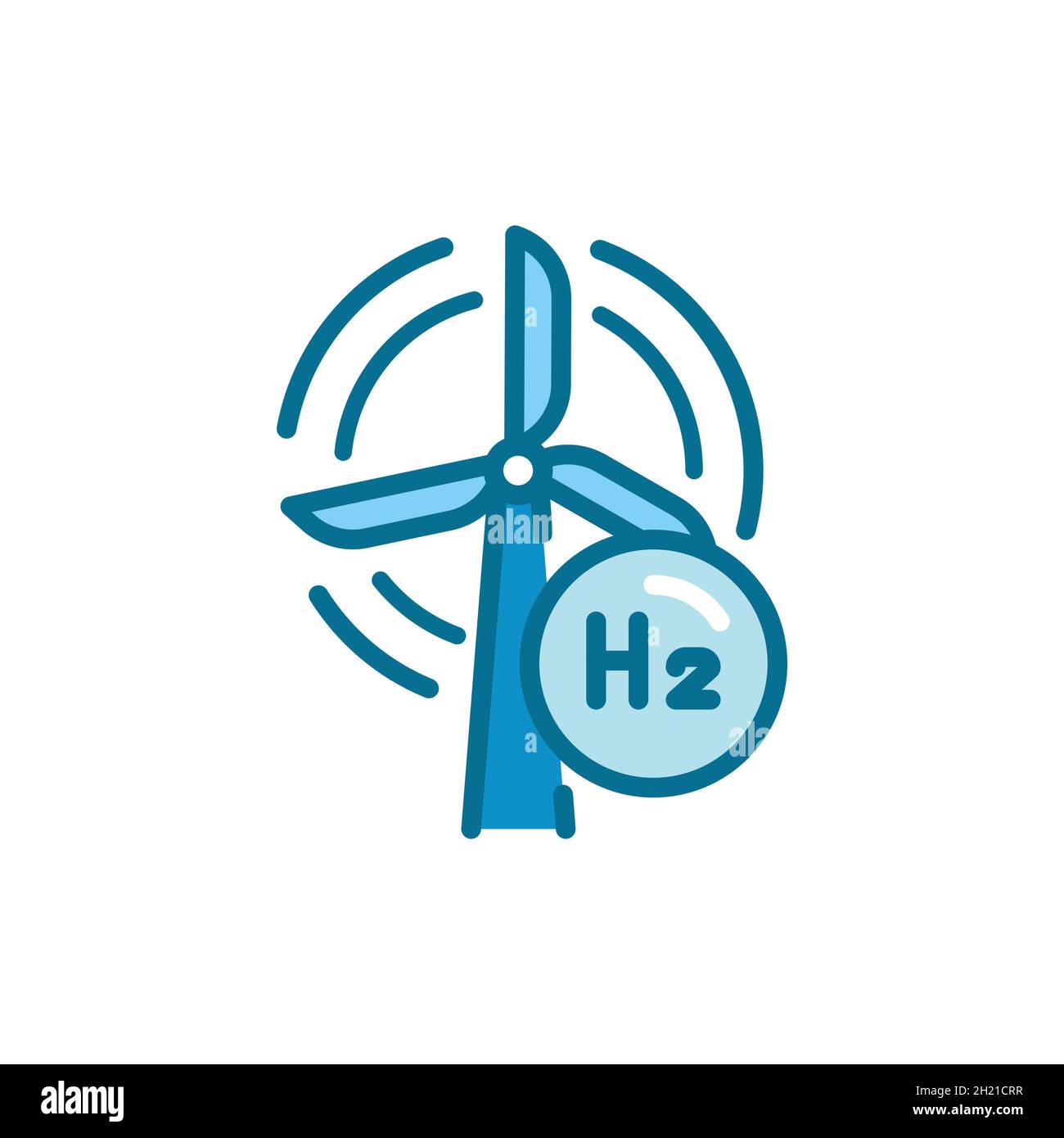 Icona della linea di colore H2 per la generazione di energia. Energia di idrogeno. Elemento vettoriale isolato. Pittogramma a contorno per pagina web, app mobile, promo Illustrazione Vettoriale