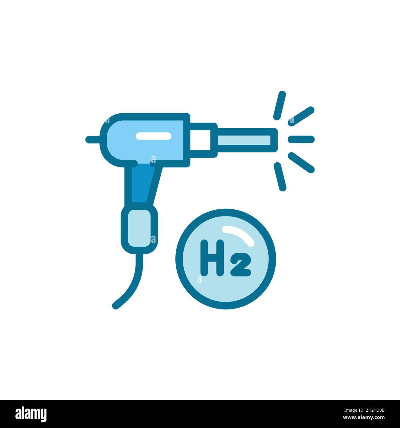 Icona della linea di colore H2 per la saldatura. Energia di idrogeno. Elemento vettoriale isolato. Pittogramma a contorno per pagina web, app mobile, promo Illustrazione Vettoriale