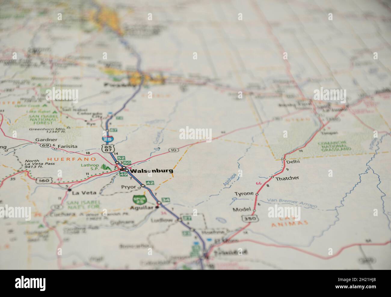 Mappa della città di Walsenburg, CO Foto Stock