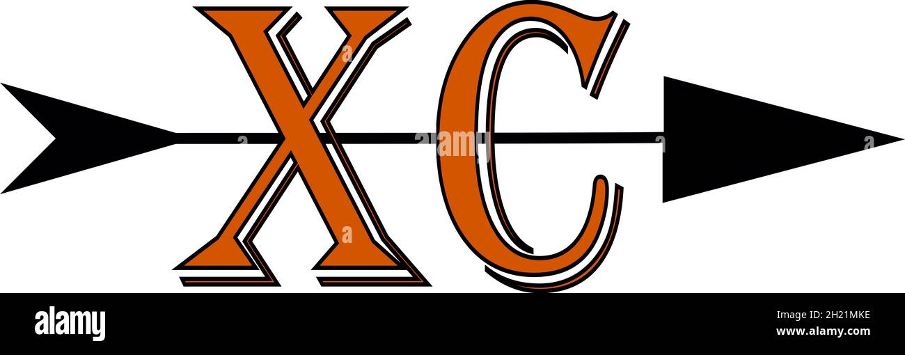 Logo Cross Country Runners con lettere arancioni XC e finiture nere con una freccia nera che passa attraverso il centro. Foto Stock