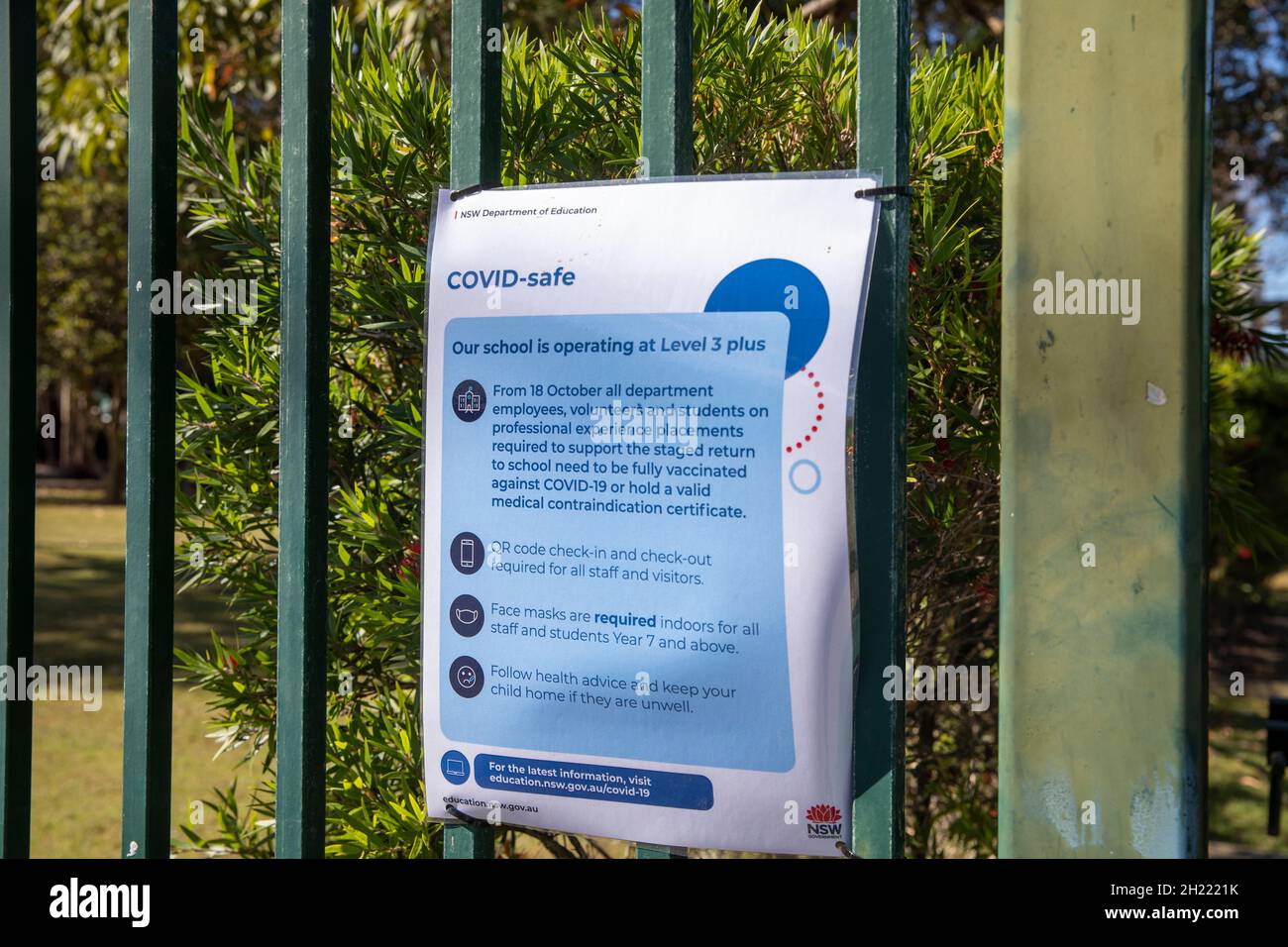 Covid 19 procedure sicure presso una scuola pubblica di Sydney in Australia Foto Stock