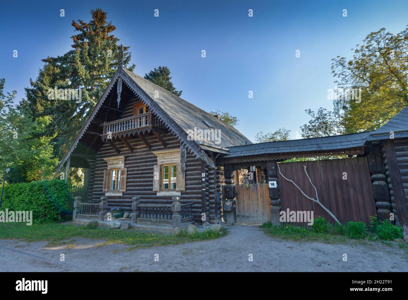 Casa di legno, Colonia russa Alexandrowka, Potsdam, Brandeburgo, Germania Foto Stock