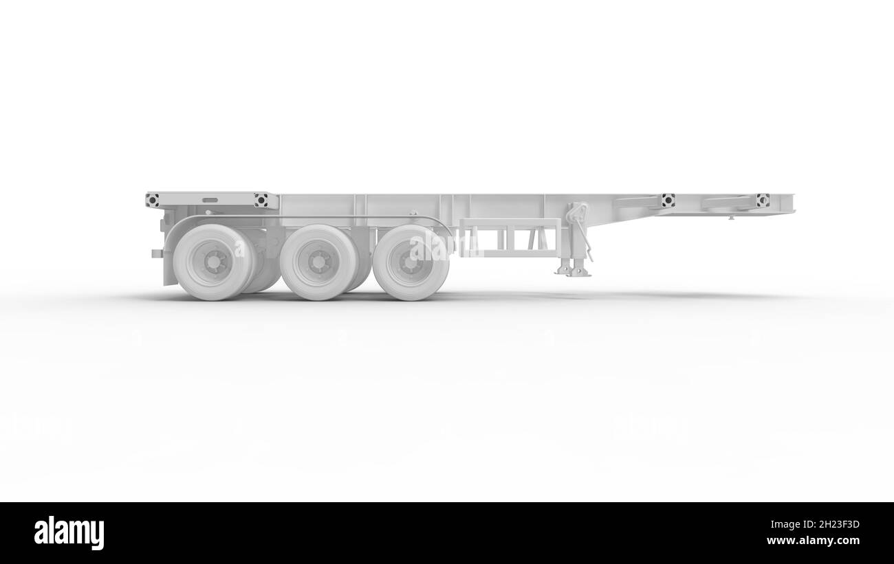 Rendering in 3D di un semirimorchio per camion isolato su sfondo bianco. Foto Stock
