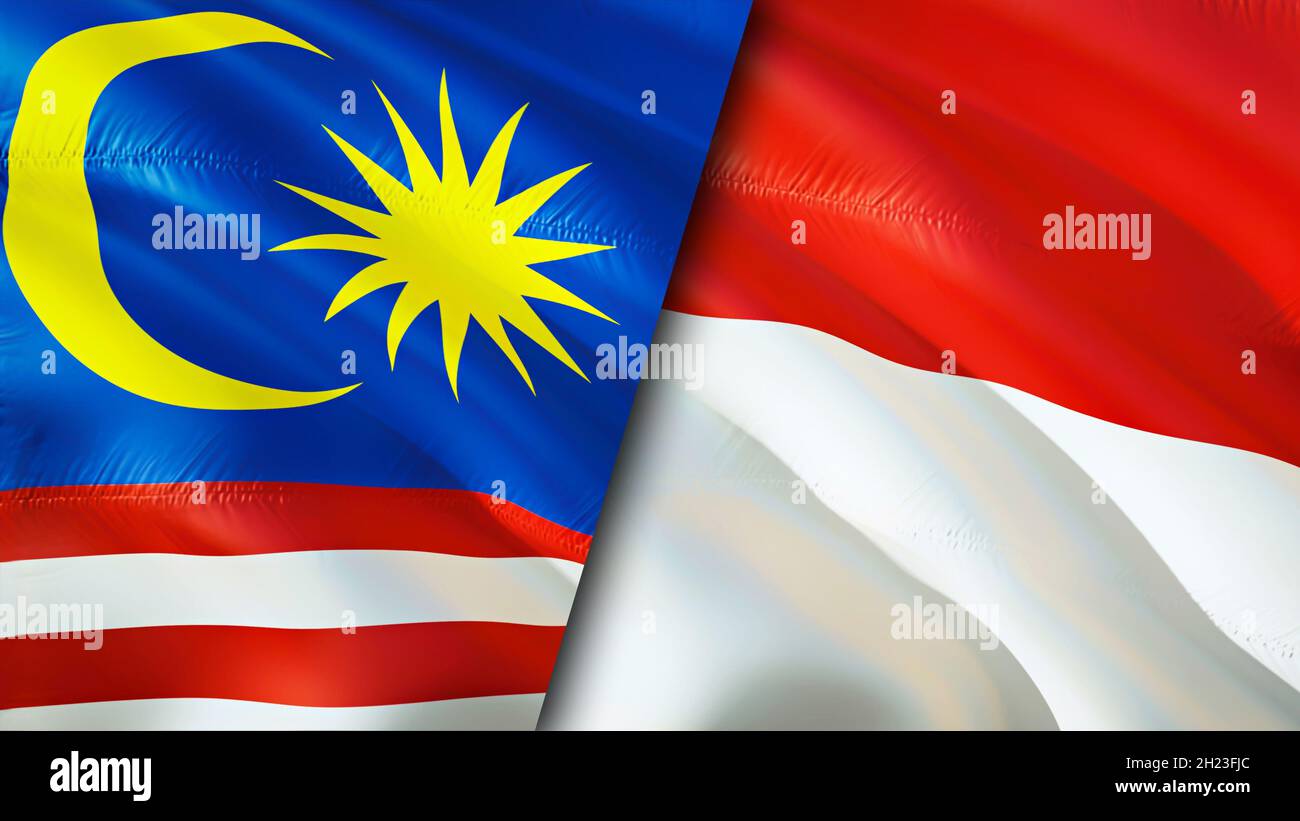 Bandiere della Malesia e dell'Indonesia. Progettazione di bandiere ondulate 3D. Malaysia Indonesia bandiera, foto, carta da parati. Immagine Malesia vs Indonesia, rendering 3D. Malesia i Foto Stock Bandiere della Malesia e dell'Indonesia. Progettazione di bandiere ondulate 3D. Malaysia Indonesia bandiera, foto, carta da parati. Immagine Malesia vs Indonesia, rendering 3D. Malesia i Foto Stock