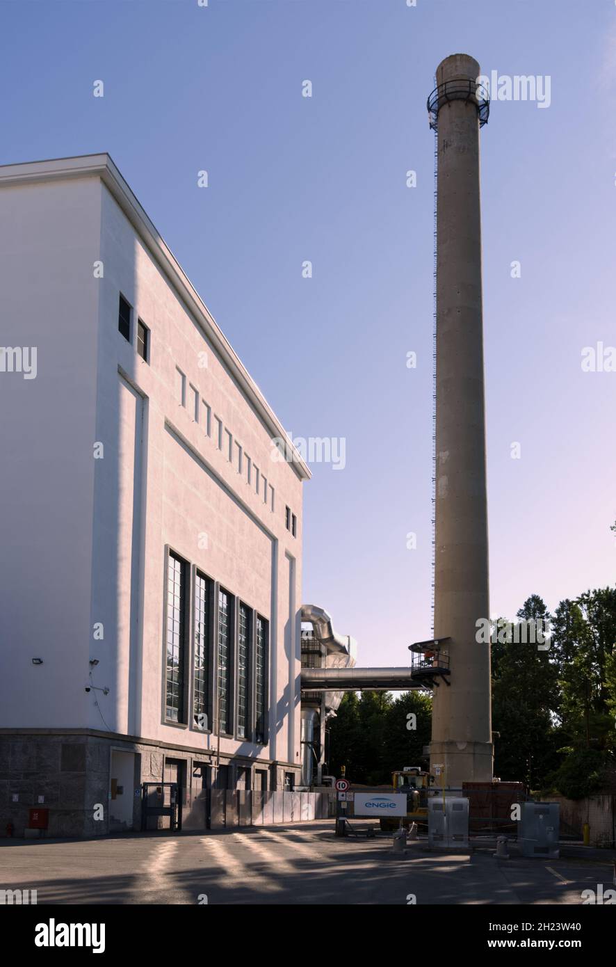 Impianto di produzione di trucioli di legno per l'energia del fornitore di energia elettrica Engie con sede a Rivarolo Canavese, Italia Foto Stock