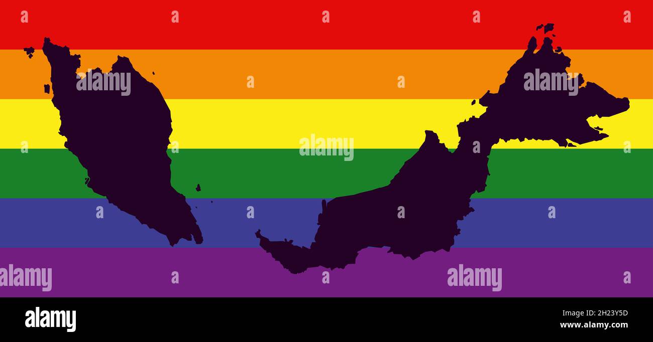 Mappa LGBT Malesia con bandiera a colori arcobaleno Foto Stock