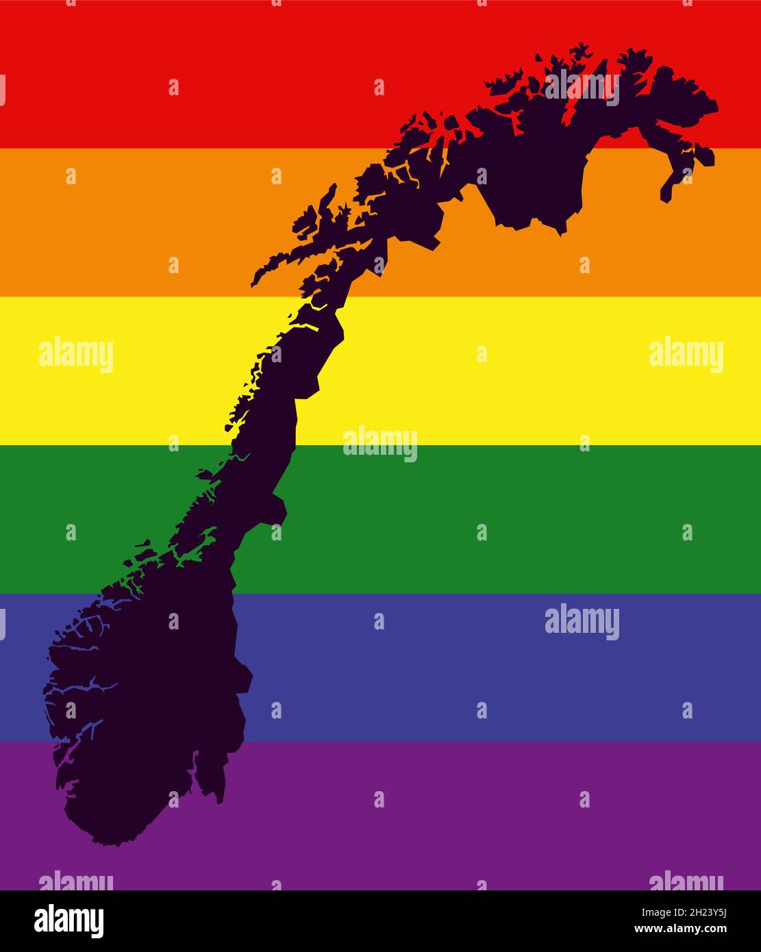 Mappa LGBT Norvegia con bandiera a colori arcobaleno Foto Stock