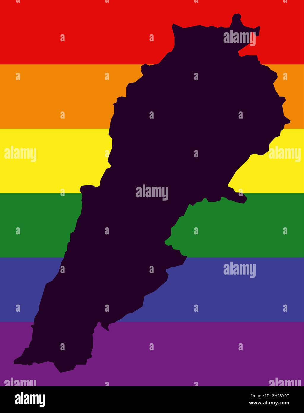 Mappa LGBT Libano con bandiera a colori arcobaleno Foto Stock