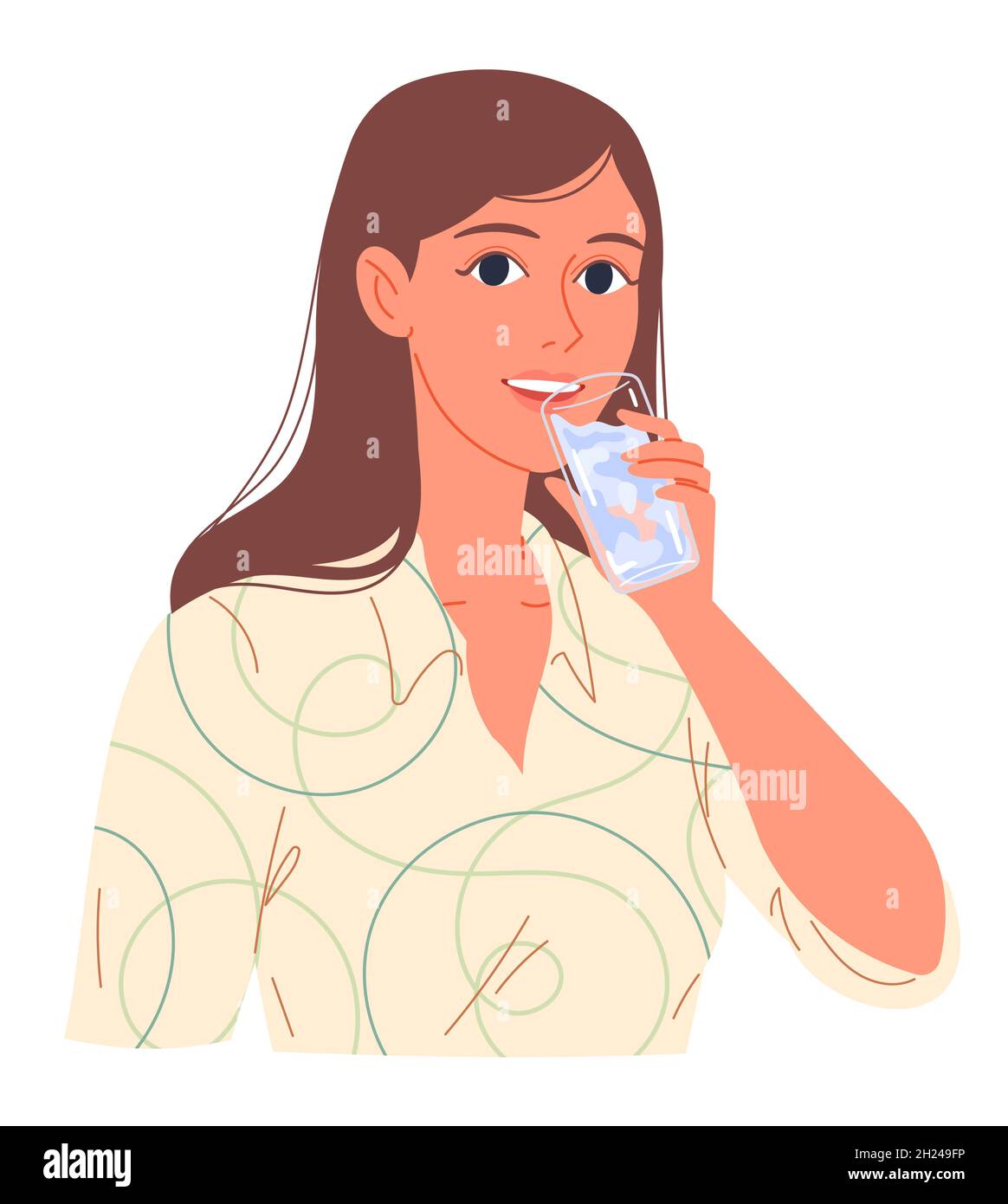 Ritratto di una giovane donna che beve acqua da un bicchiere. Illustrazione Vettoriale