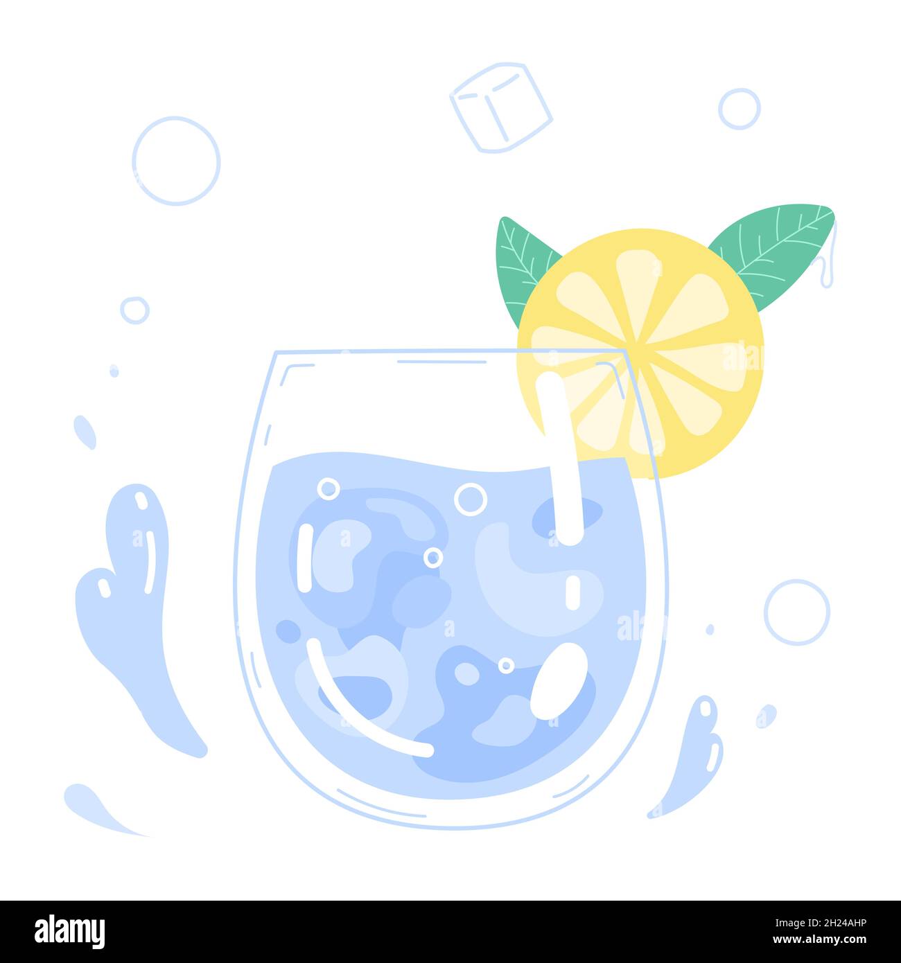 Bicchiere di acqua potabile e fetta di limone. Illustrazione Vettoriale