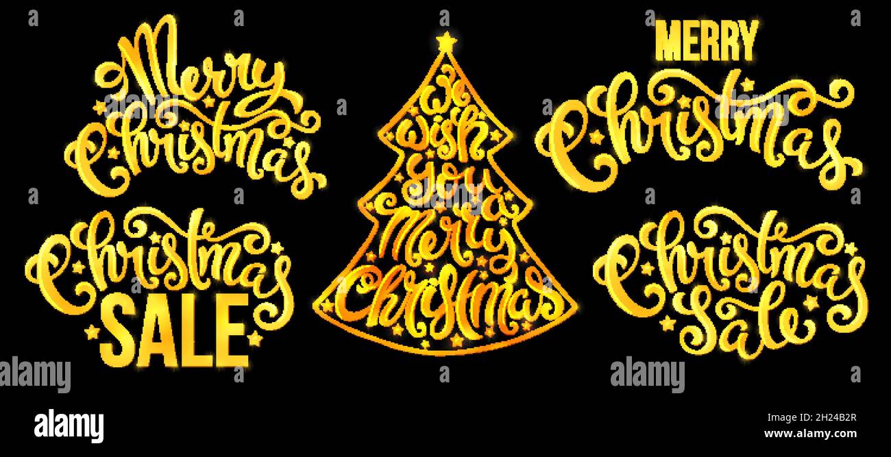 Set di citazioni di Natale con lettere disegnate a mano. Le auguriamo un Buon Natale. Illustrazione vettoriale Illustrazione Vettoriale