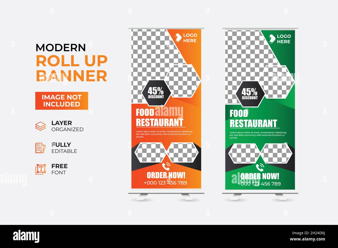 Modern Restaurant fast food roll up banner web Illustrazione Vettoriale
