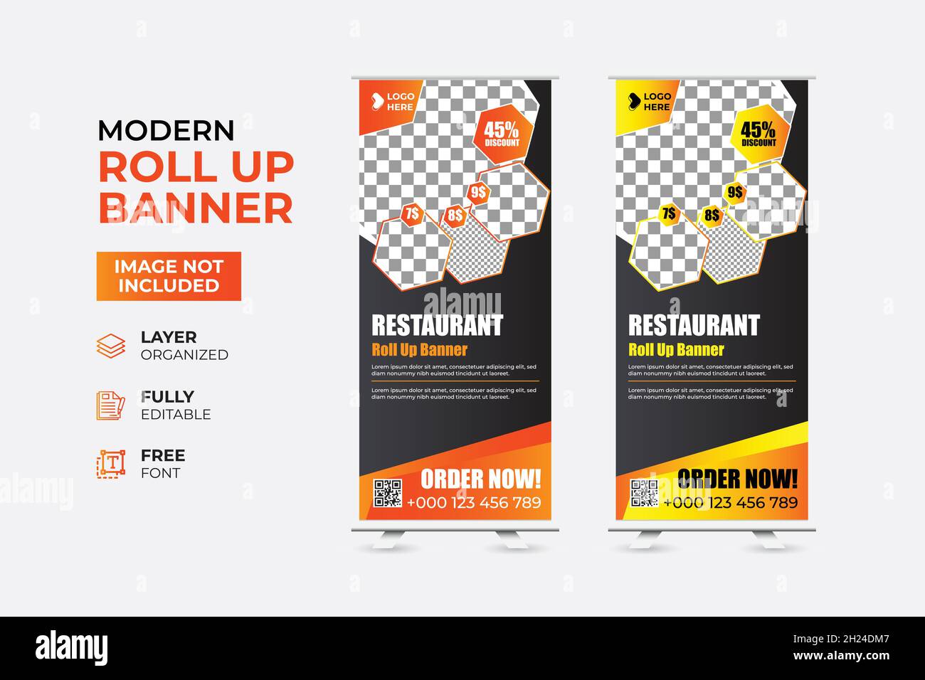 Modern Restaurant fast food roll up banner web Illustrazione Vettoriale