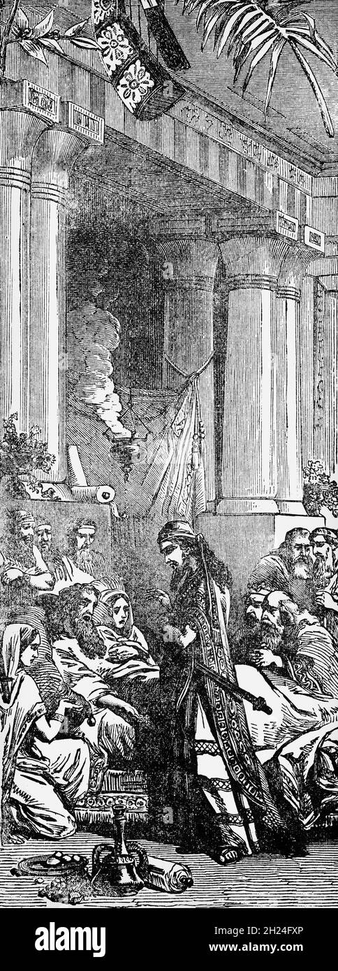 Un'illustrazione del tardo 19 ° secolo della corte di Xerxes i (518-465 AC), comunemente noto come Xerxes il Grande, e quarto re dei re dell'Impero Achaemenide. Xerxes era figlio e successore di Dario il Grande e governò dal 486 a.C. fino al suo assassinio nel 465 a.C.. Foto Stock