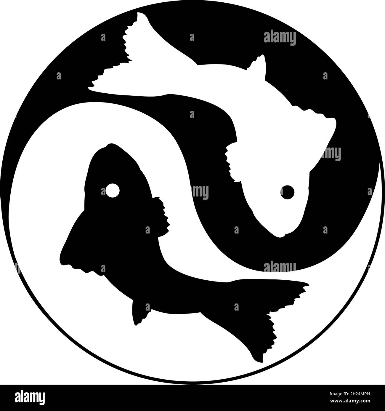Pesce Yin e Yang simbolo di armonia ed equilibrio. Illustrazione Vettoriale