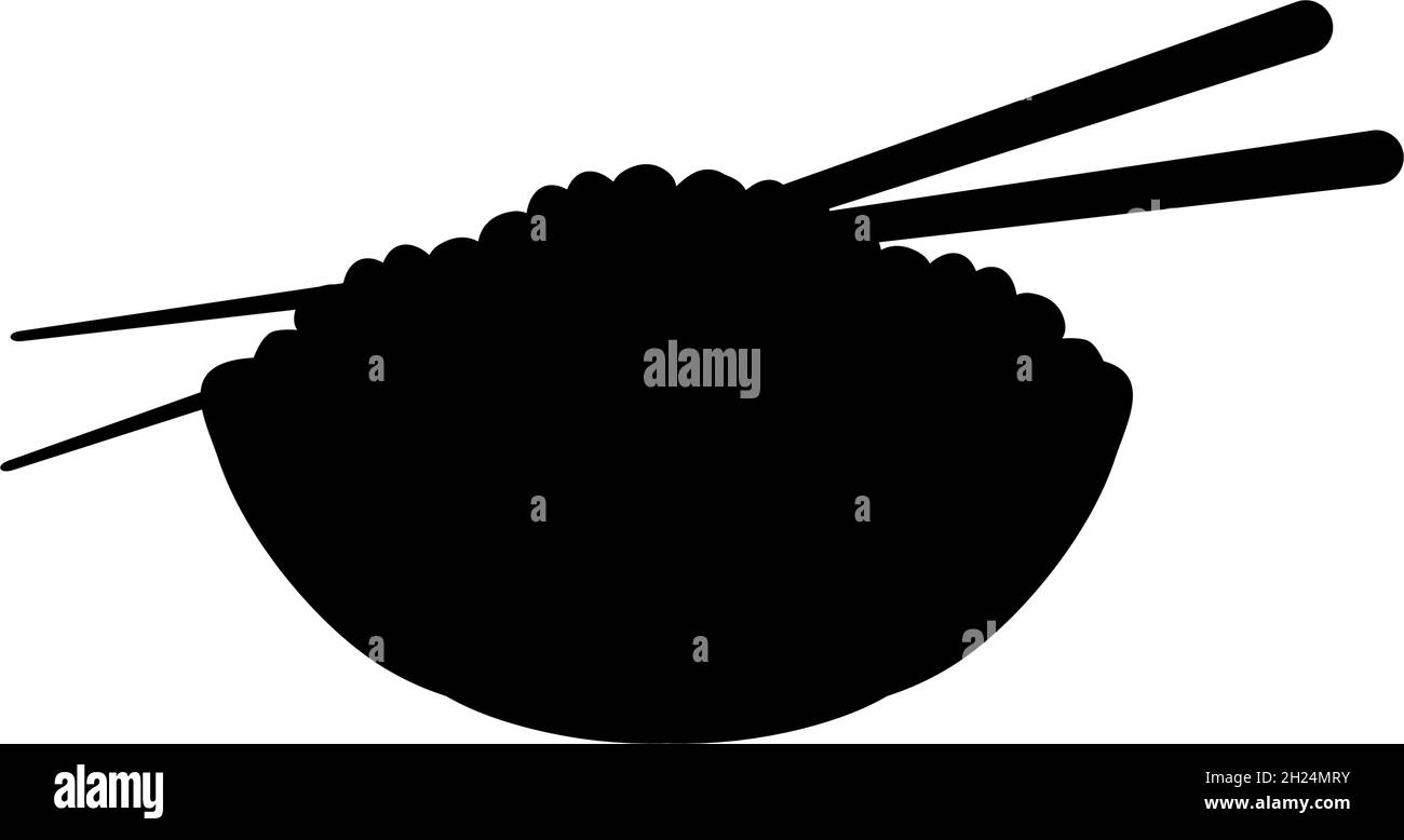 Silhouette ciotola di riso e bacchette. Tradizionale cibo orientale Illustrazione Vettoriale