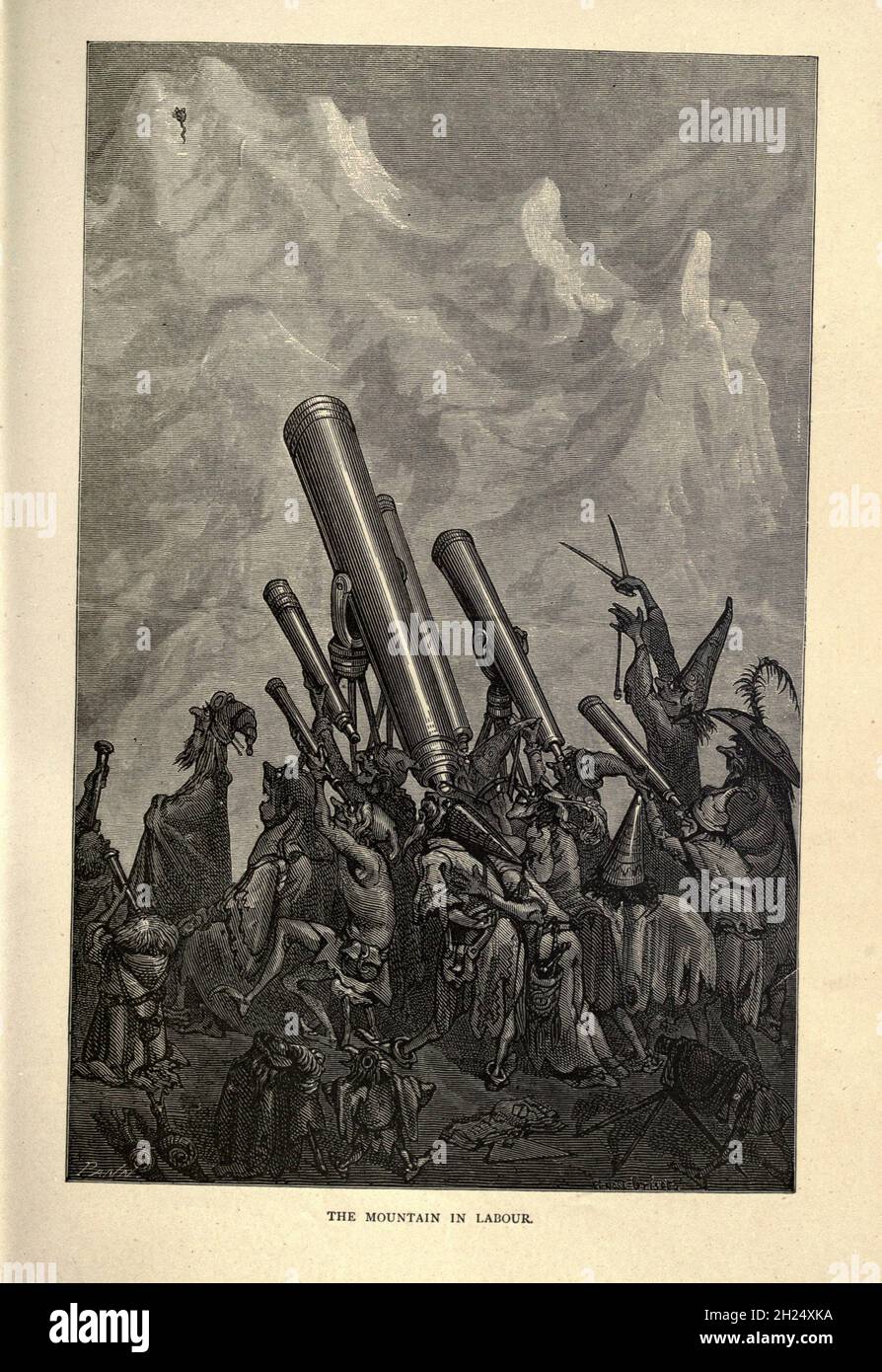 The Mountain in Labor dalle favole di Aesop illustrate da Joseph Benjamin Rundell, e pubblicate a Londra e New York da Cassell Petter e Galpin nel 1869 Foto Stock