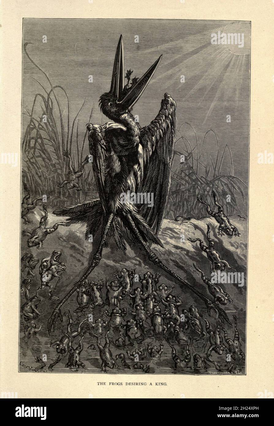 The Frogs desiderava un re dalle favole di Aesop illustrate da Joseph Benjamin Rundell, e pubblicate a Londra e New York da Cassell Petter e Galpin nel 1869 Foto Stock