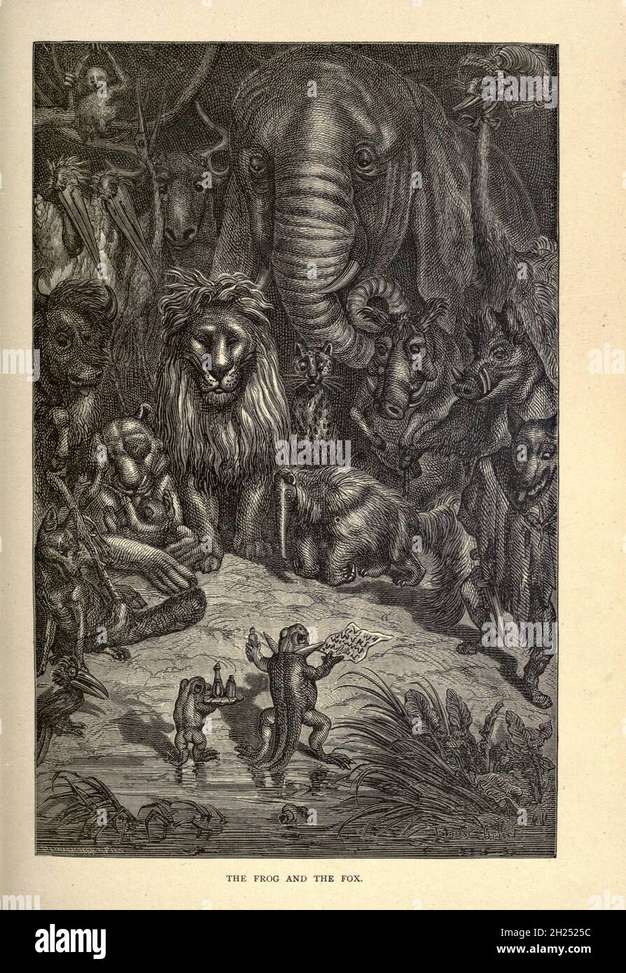The Frog and the Fox dalle favole di Aesop illustrate da Joseph Benjamin Rundell, e pubblicate a Londra e New York da Cassell Petter and Galpin nel 1869 Foto Stock