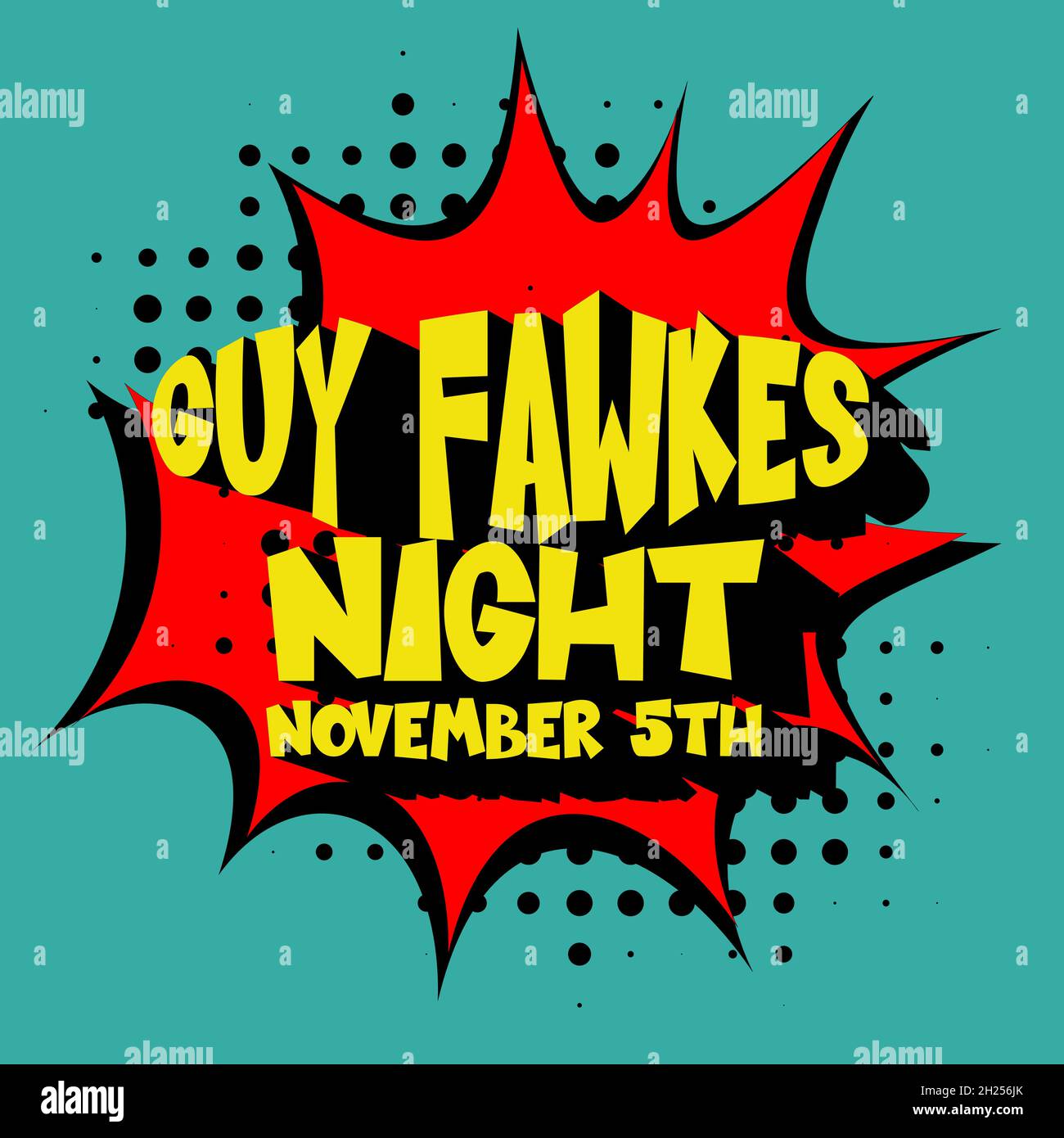 Guy Fawkes Night Comic Lettering Vector illustrazione cartoon in stile retrò pop art su sfondo halftone Illustrazione Vettoriale