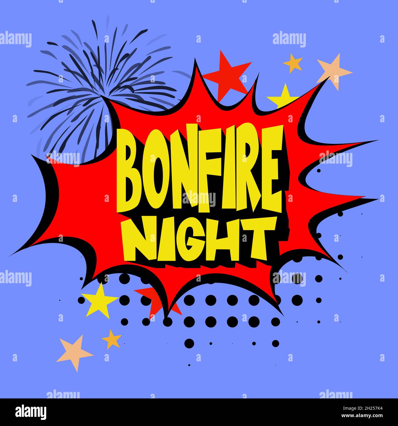Guy Fawkes Night Comic Lettering Vector illustrazione cartoon in stile retrò pop art su sfondo halftone Illustrazione Vettoriale