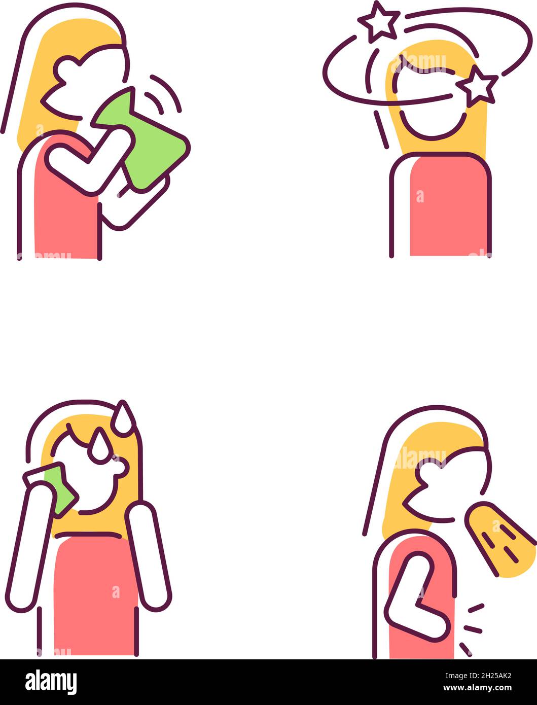 Disturbi di panico sintomi RGB icone di colore impostato Illustrazione Vettoriale