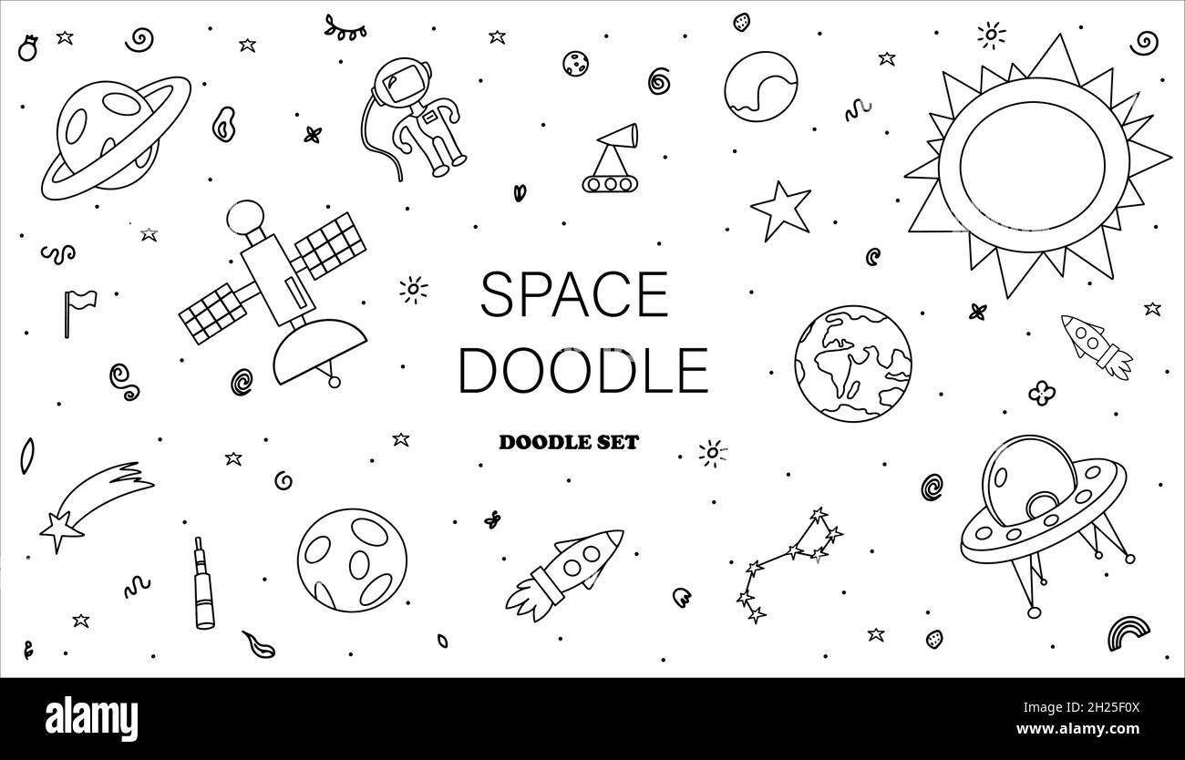 spazio disegno - 7 Disegno a mano dello spazio illustrazione con un razzo, astronauta, pianeti carino, vettore dei bambini disegno icone di Doodle elementi del Kid per rottamare-prenotazione. Peperoncino Immagine e Vettoriale - Alamy