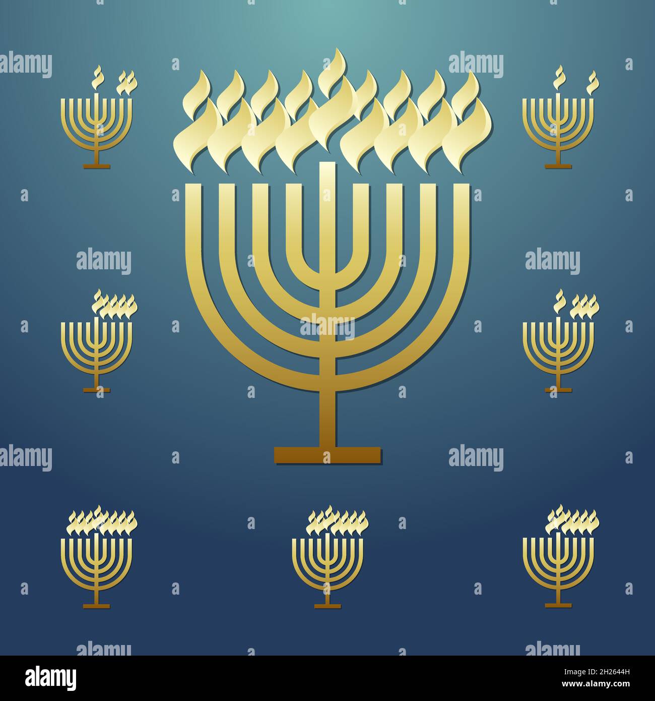 Happy Hanukkah sameah congrats. Modello grafico astratto isolato. Chanukah elementi settimana, felice Hanuka vacanza menorah con bruciore quotidiano. Illustrazione Vettoriale