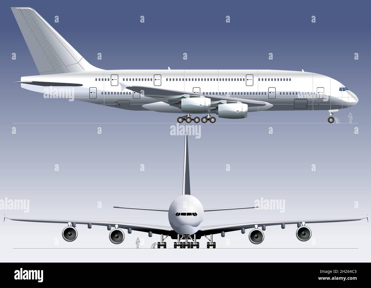 Jetliner a380 a due piani con lagest. Formato vettoriale EPS-8 disponibile separato da gruppi e livelli per una facile modifica Illustrazione Vettoriale
