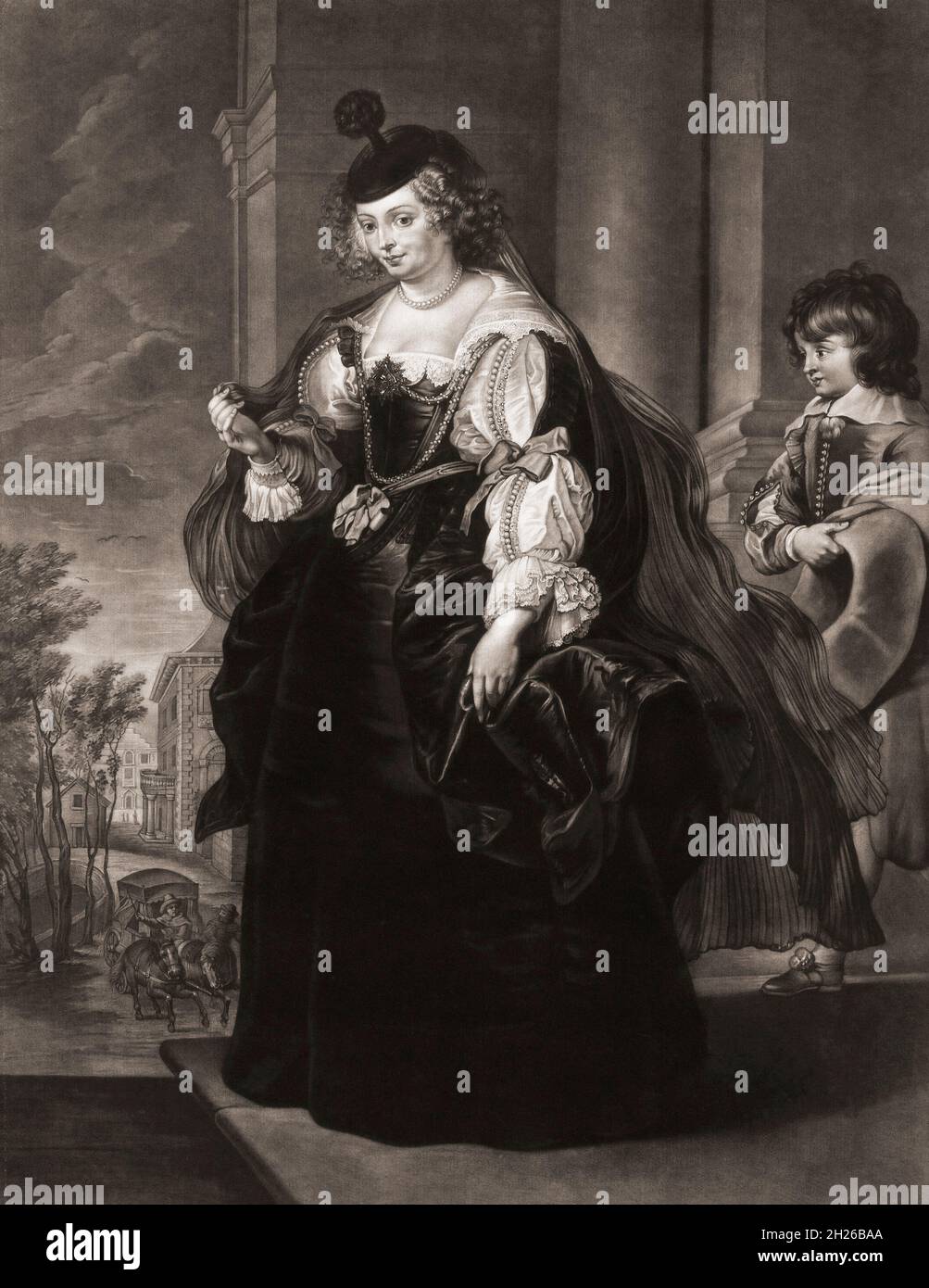 Helena Fourment o Helene Fourment, 1614 – 1673. Seconda moglie del pittore barocco Peter Paul Rubens. Ha modellato diversi ritratti per Rubens e anche per molte delle sue opere mitologiche e religiose. Da una stampa del XVIII secolo di Richard Earlom dopo un'opera di Peter Paul Rubens. Foto Stock