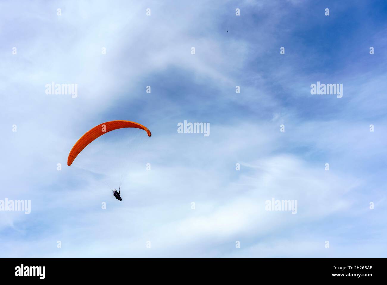 Parapendio che volano al largo delle colline Malvern a Malvern, Worcestershire, Regno Unito Foto Stock