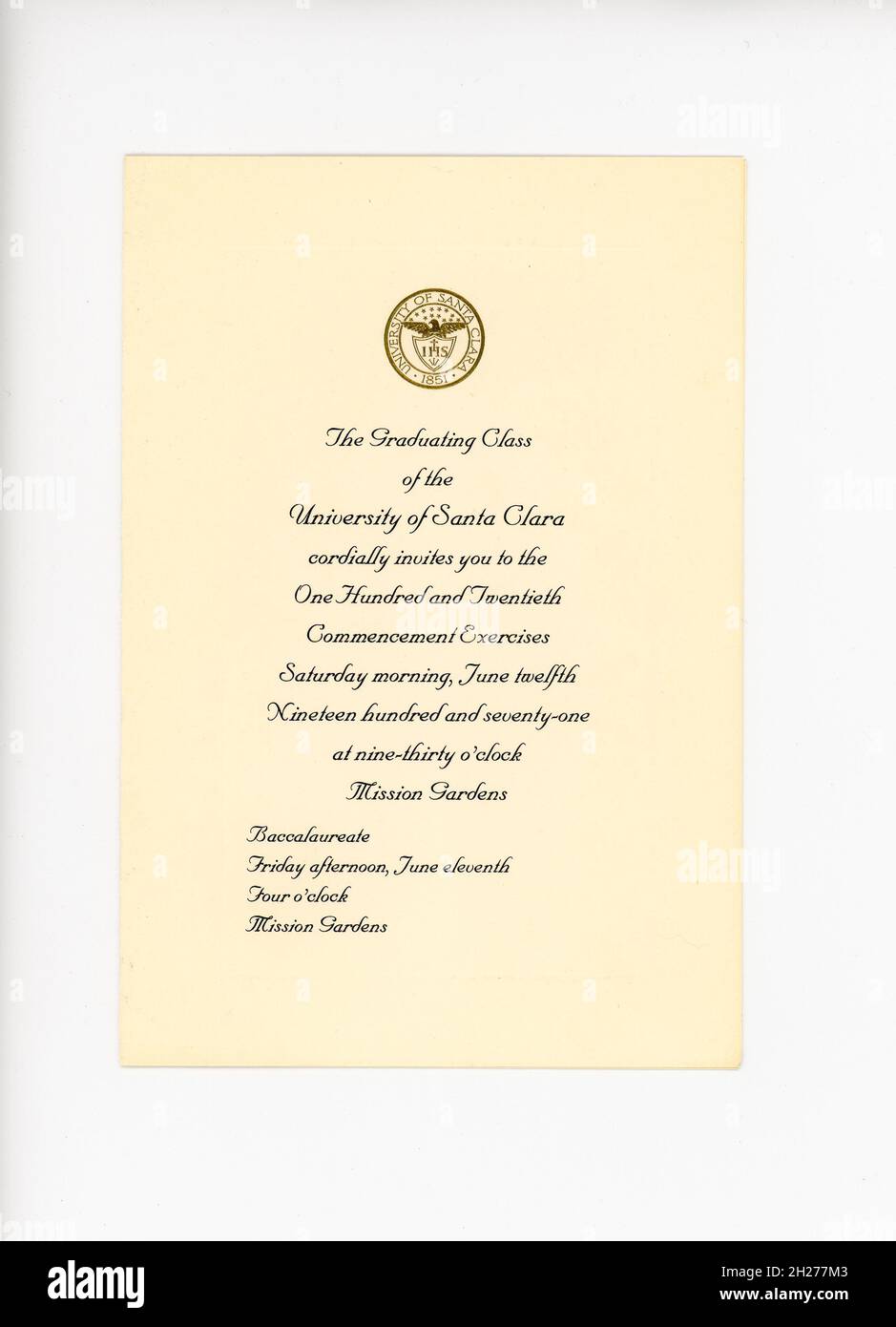 1971 invito all'inizio, Università di Santa Clara, CA, USA Foto Stock