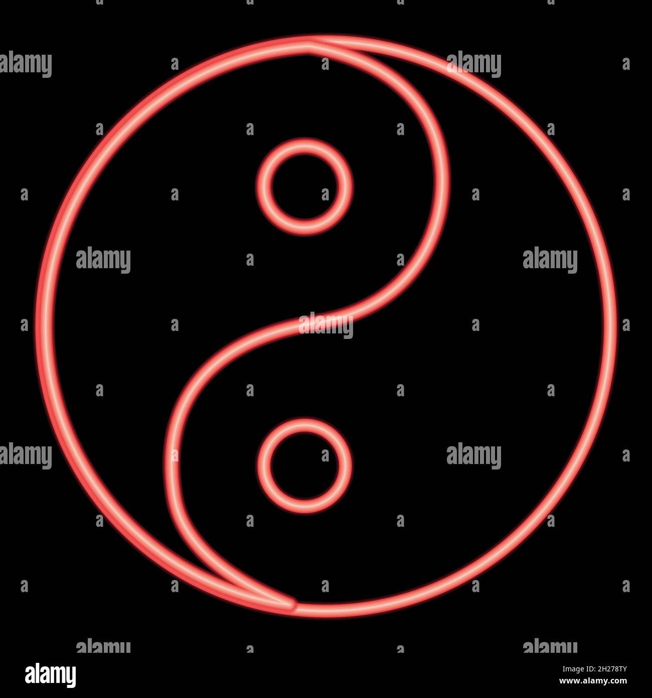 Neon yin yang simbolo icona colore nero in cerchio contorno vettore illustrazione rosso vettore colore illustrazione piatta stile chiaro immagine Illustrazione Vettoriale