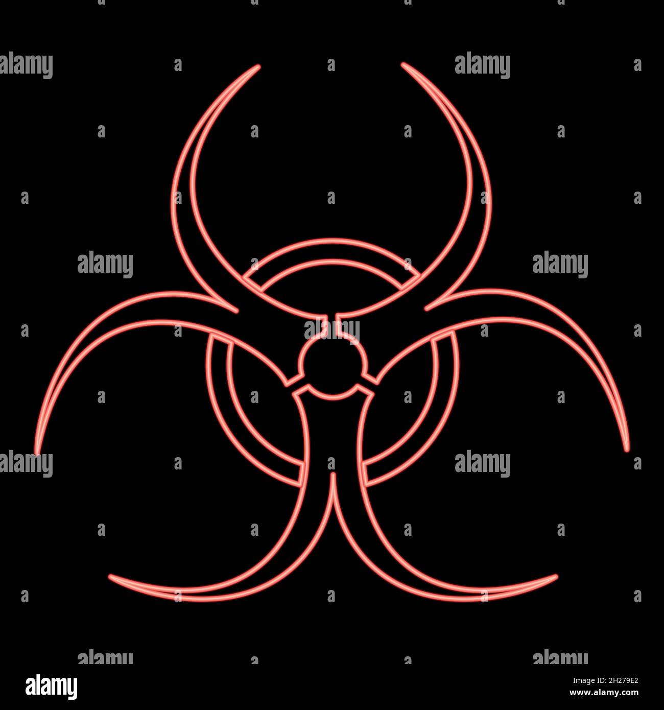 Icona di pericolo biologico al neon colore nero nel contorno del cerchio illustrazione vettoriale colore rosso illustrazione vettoriale immagine luminosa in stile piatto Illustrazione Vettoriale