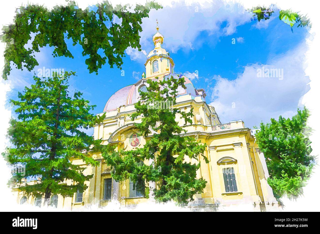 Disegno acquerello della sepoltura granducale Vault mausoleo edificio neobarocco a cupola dei Granduchi e delle Duchesse nella Fortezza di Pietro e Paolo ci Foto Stock