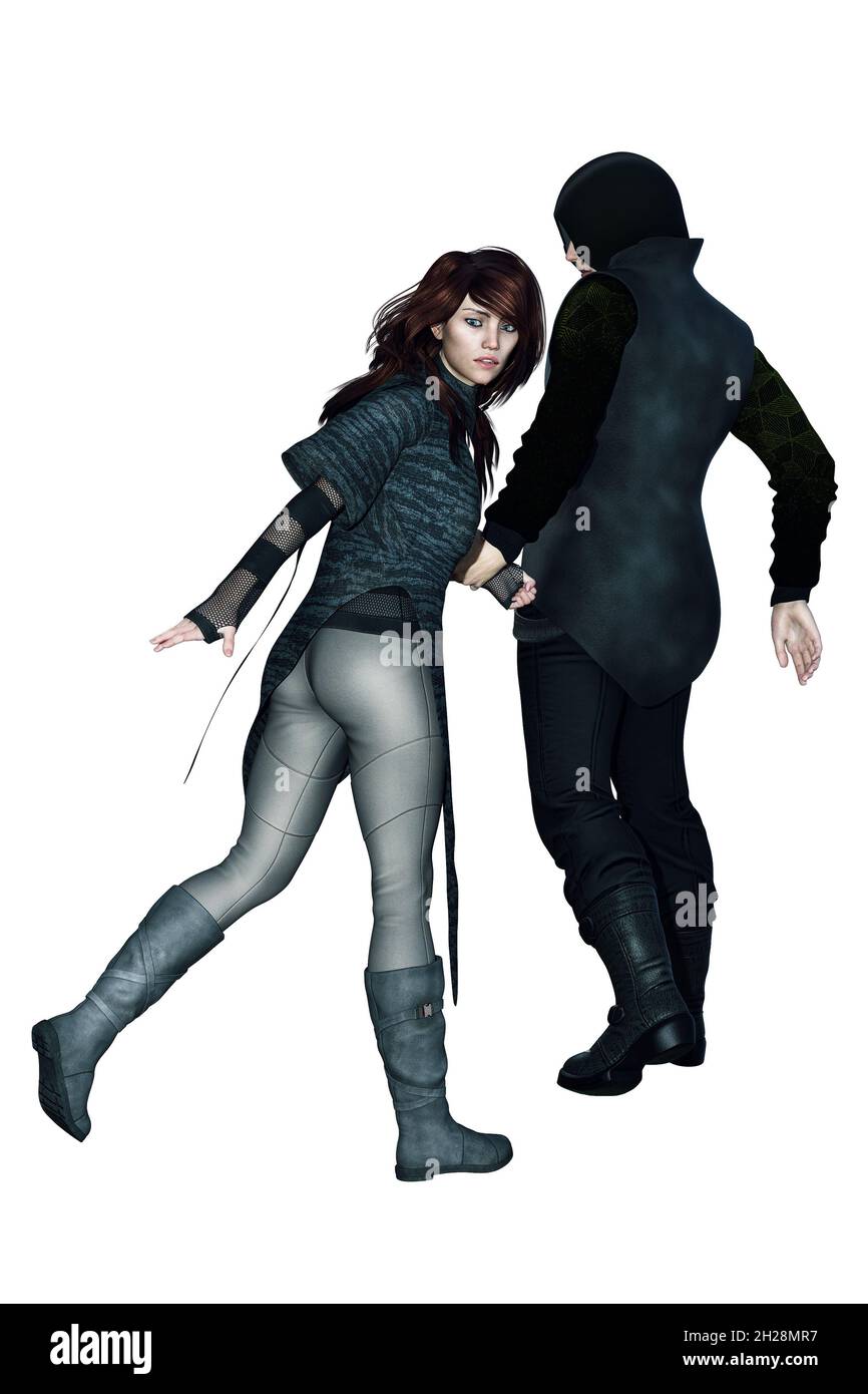 Scifi Post-Apopalyptic Man and Woman, illustrazione 3D, rendering 3D Foto Stock