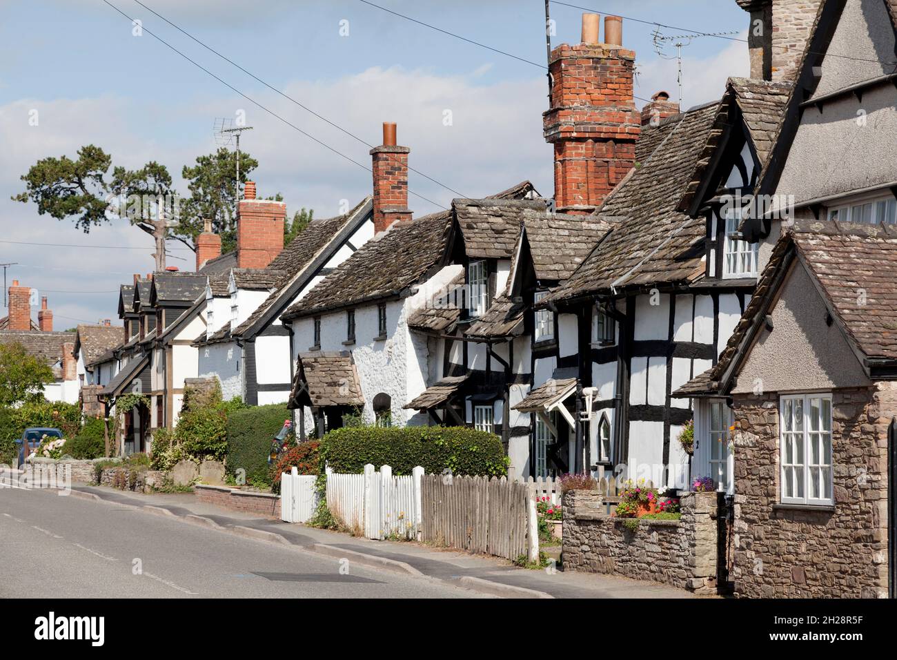 Vecchie case a graticcio su Church Road, Eardisley, Herefordshire Foto Stock