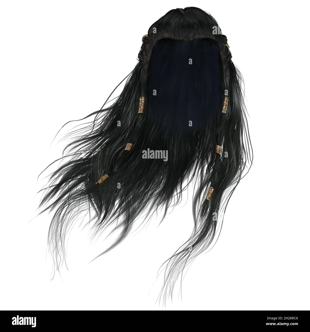 rendering 3d, illustrazione 3d, capelli lunghi fantasy su sfondo bianco isolato Foto Stock