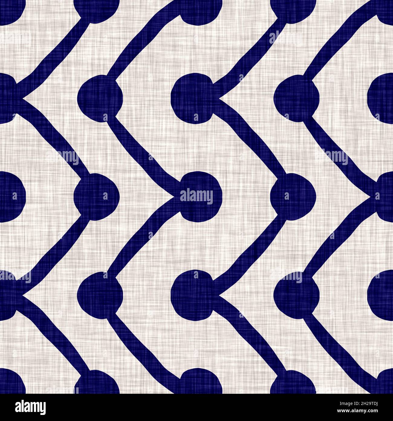 Texture indaco-cerchio senza cuciture. Sfondo blu effetto boro cotone tinto. Giappone ripetizione batik modello di resist. Stampe asiatiche stellato Foto Stock